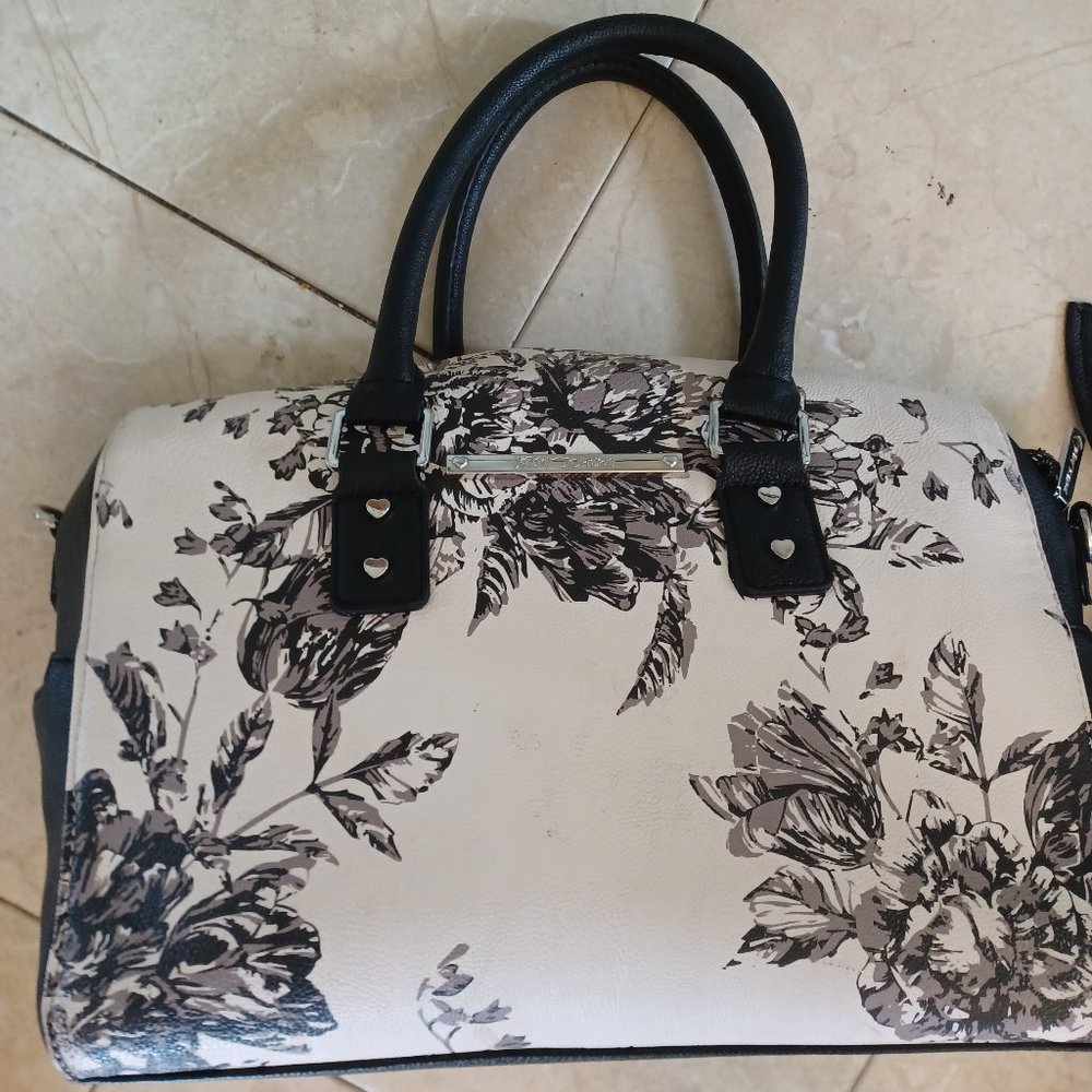 Betsey Johnson Black and Cream Floral Tote